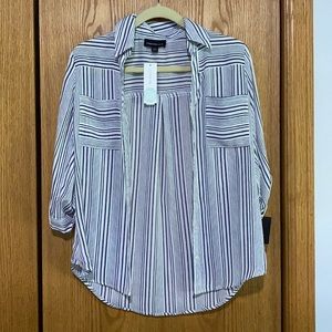Fortune + Ivy Button Down Blouse | Size S | Navy and White